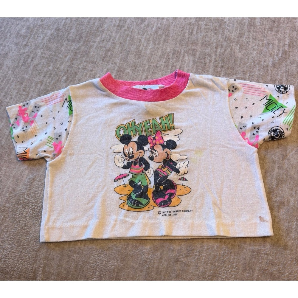 Vintage Disney Mickey Minnie Oh Yeah Beach T Shirt 4T Made USA Neon‎ 90s